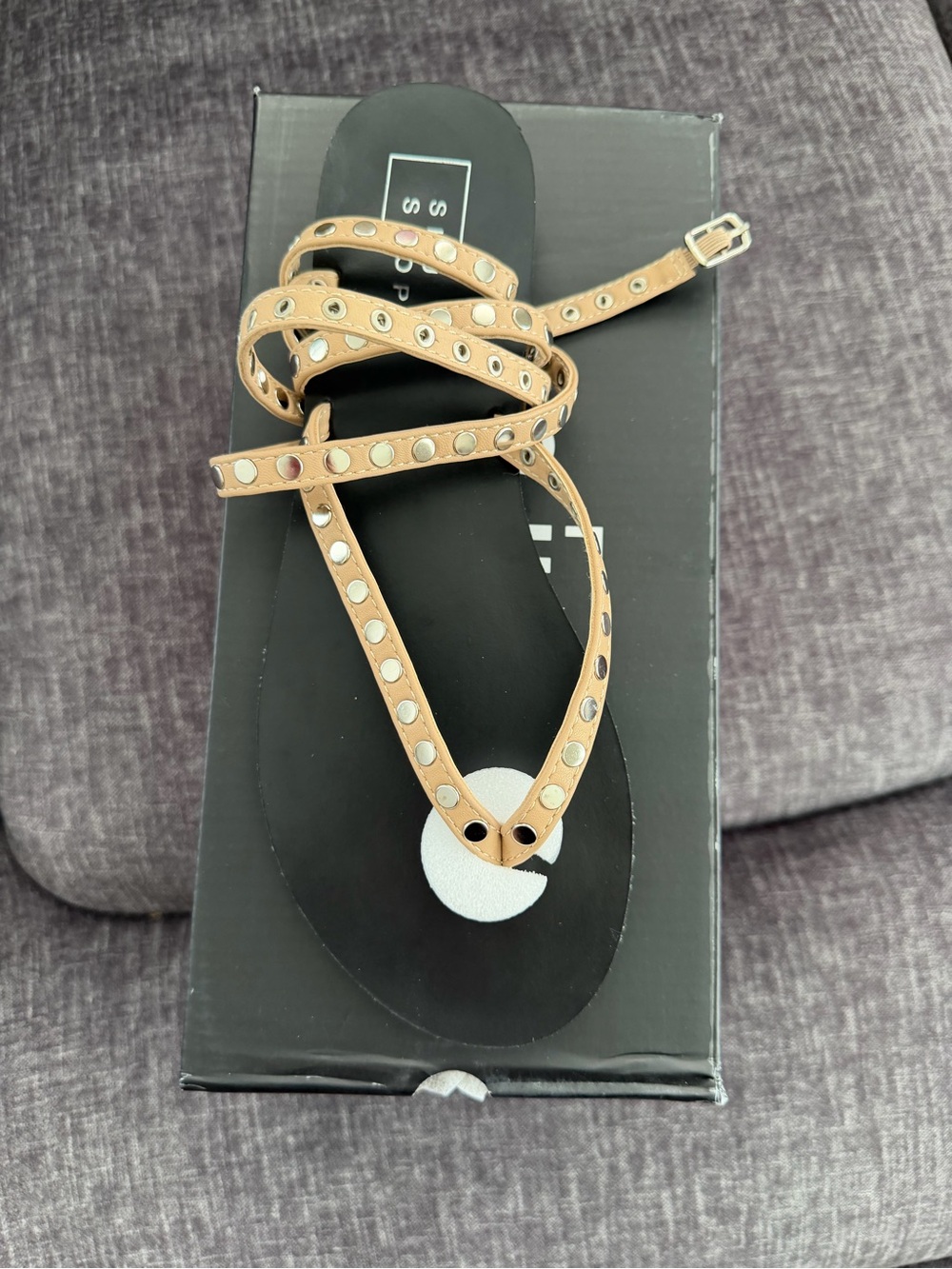 ShuShop Beige Studded Wrap Sandal